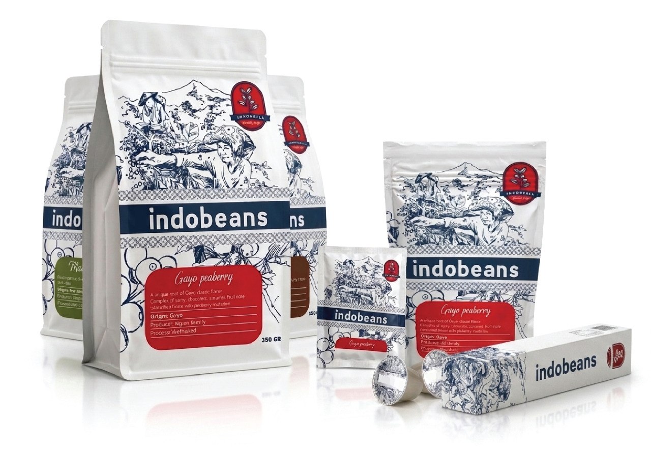 Indobeans roasted and ground coffee product packaging